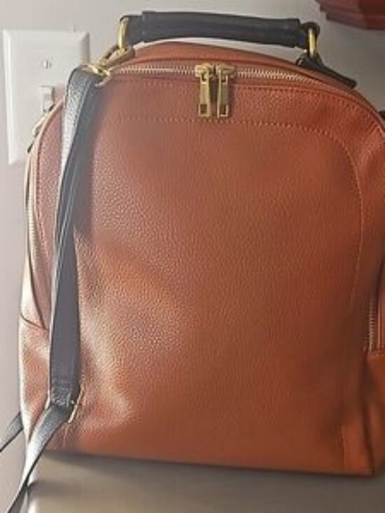 Roolee Handbags - Roolee Caramel Leather Front Zip Backpack Purse